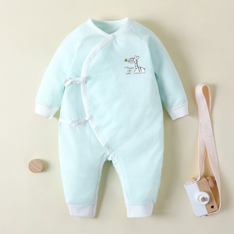 Nyfødt Spædbarn Romper Tegneserie Giraftryk Langærmet Rundhals Jumpsuit Til Baby Drenge Piger Børn Tøj