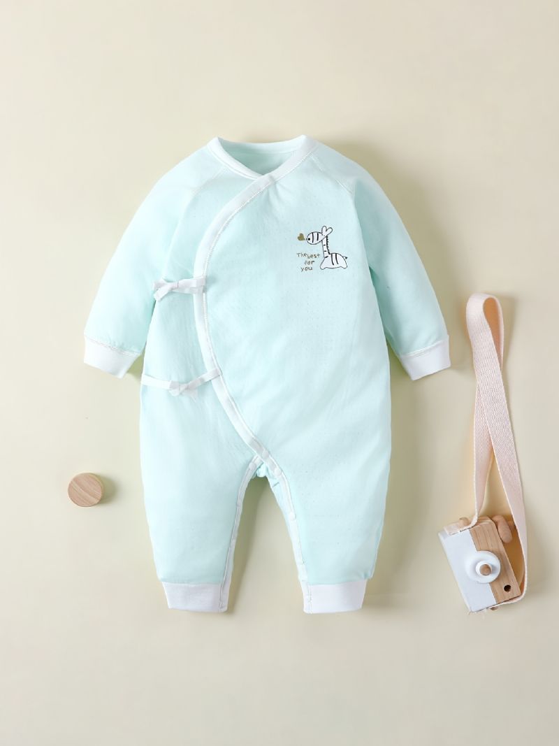 Nyfødt Spædbarn Romper Tegneserie Giraftryk Langærmet Rundhals Jumpsuit Til Baby Drenge Piger Børn Tøj