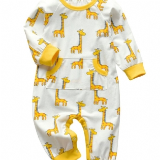 Nyfødt Spædbarn Romper Tegneserie Giraftryk Langærmet Rundhals Jumpsuit Til Baby Drenge Piger Børn Tøj