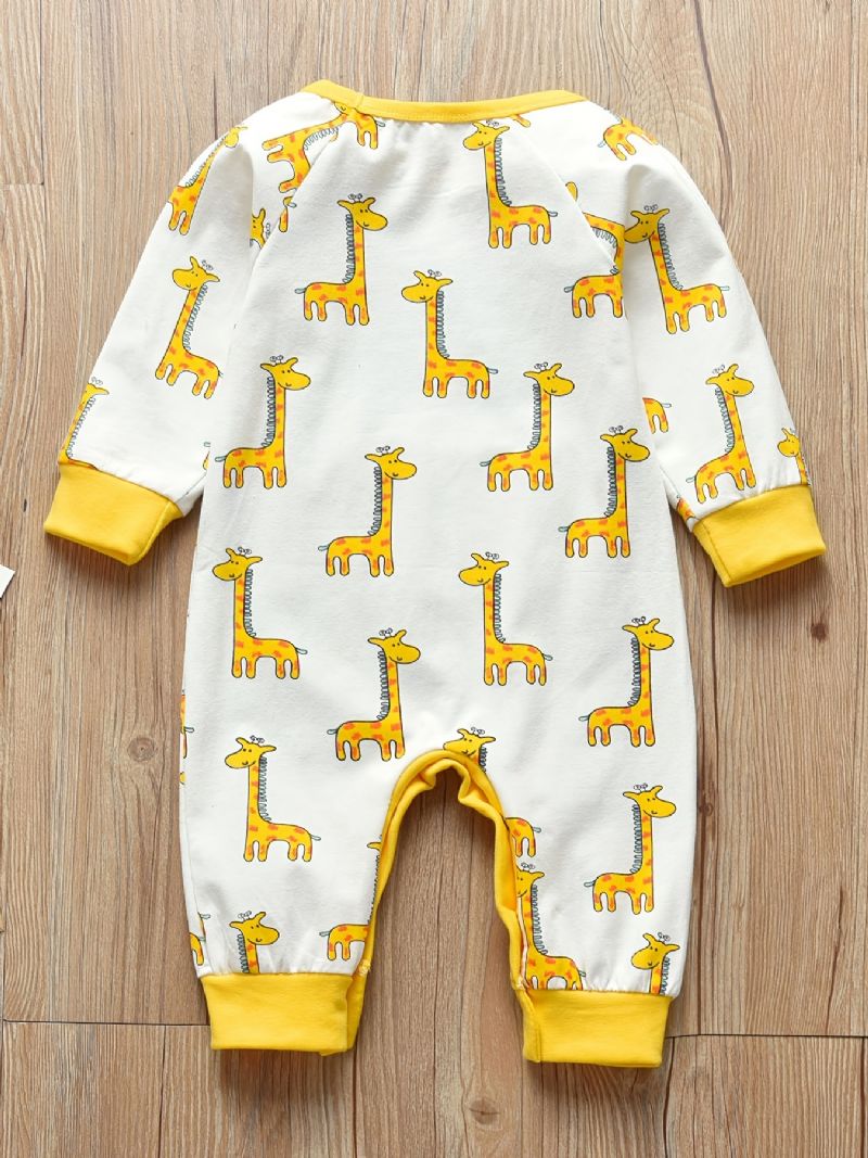 Nyfødt Spædbarn Romper Tegneserie Giraftryk Langærmet Rundhals Jumpsuit Til Baby Drenge Piger Børn Tøj