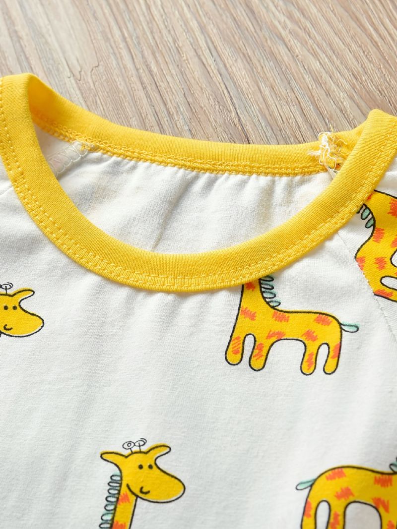 Nyfødt Spædbarn Romper Tegneserie Giraftryk Langærmet Rundhals Jumpsuit Til Baby Drenge Piger Børn Tøj