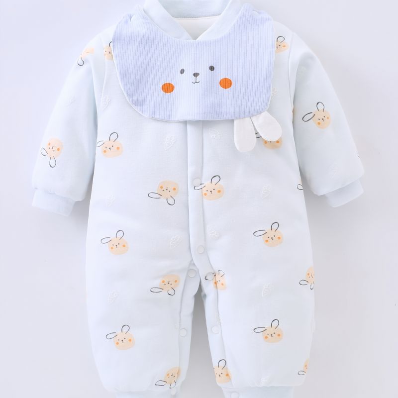Nyfødt Spædbarn Romper Tegneserietryk Langærmet Fortykket Varm Jumpsuit Vinter Til Baby Drenge Piger Børn Tøj