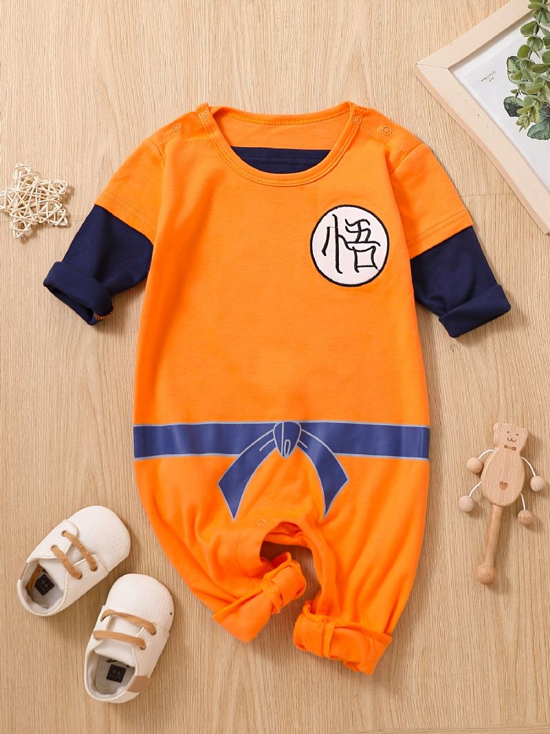 Nyfødt Spædbarn Splejsningsbukser Langærmet Jumpsuit Med Rund Hals Til Baby Drenge Børnetøj