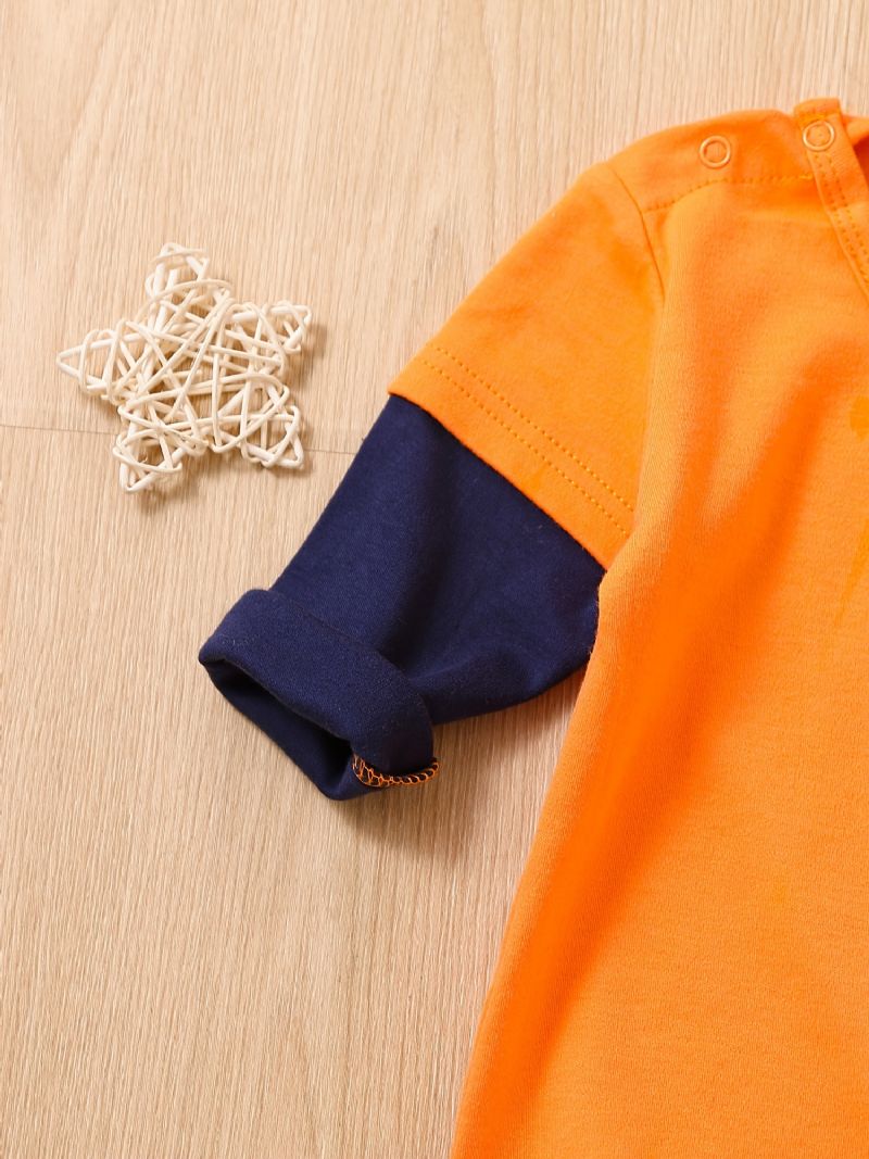 Nyfødt Spædbarn Splejsningsbukser Langærmet Jumpsuit Med Rund Hals Til Baby Drenge Børnetøj