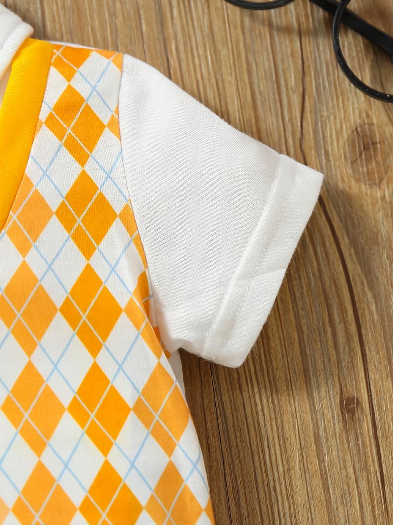 Nyfødt Spædbørn Argyle Mønster Splejsningsbukser Kortærmet Bowtie Jumpsuit Til Småbørn Baby Drenge Piger Børn Tøj