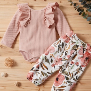 Nyfødt Spædbørn Baby Piger Romper + Blomstermønster Bukser + Pandebånd Sæt Babytøj Outfit Bodysuit Onesie Jumpsuit