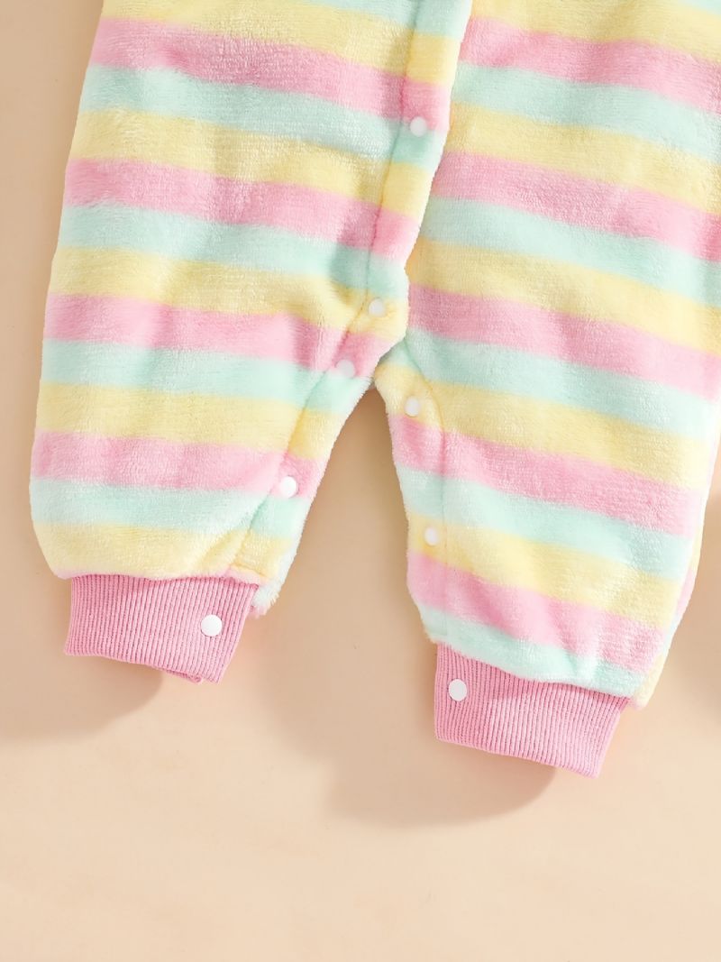 Nyfødt Spædbørn Regnbuestribet Plyssko Langærmet Jumpsuit & Hatte Til Baby Drenge Piger Børn Tøj