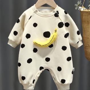 Nyfødt Spædbørns Bukse Med Polkaprikker Langærmet Rundhalset Jumpsuit Til Babypiger Småbørnstøj