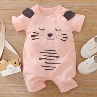 Nyfødte Babypiger Jumpsuit Unisex Ærmer Med Sweet Cat Print