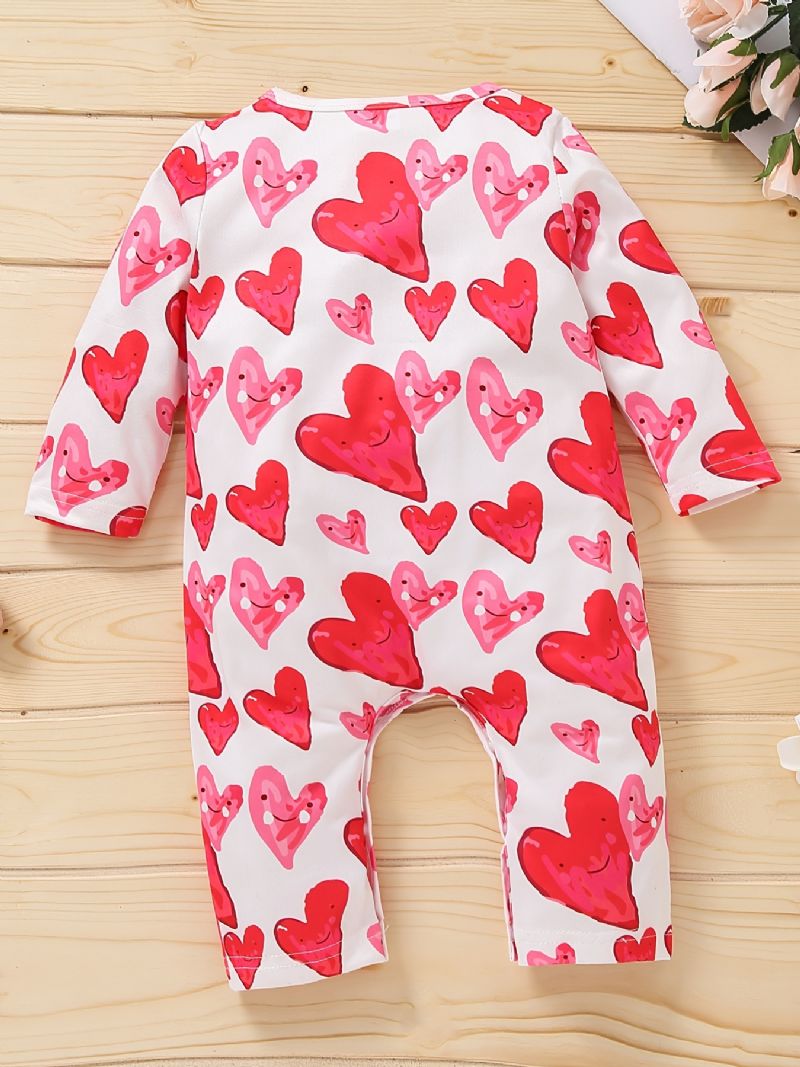 Nyfødte Babypiger Langærmet Hjertemønster Jumpsuit Romper Babytøj
