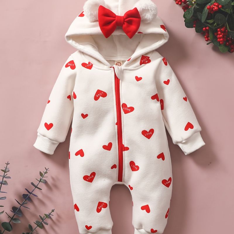 Nyfødte Babypiger Snedragt Jordbær Jumpsuit Med Hætte Til Vinter Babytøj
