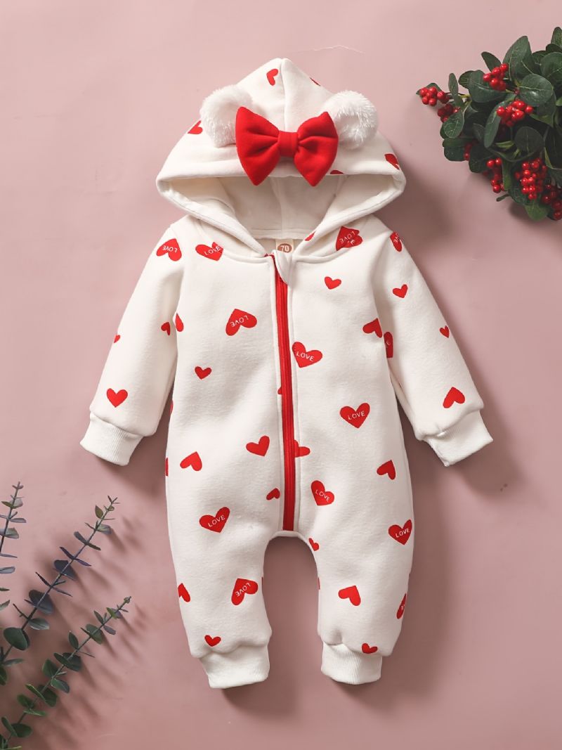 Nyfødte Babypiger Snedragt Jordbær Jumpsuit Med Hætte Til Vinter Babytøj