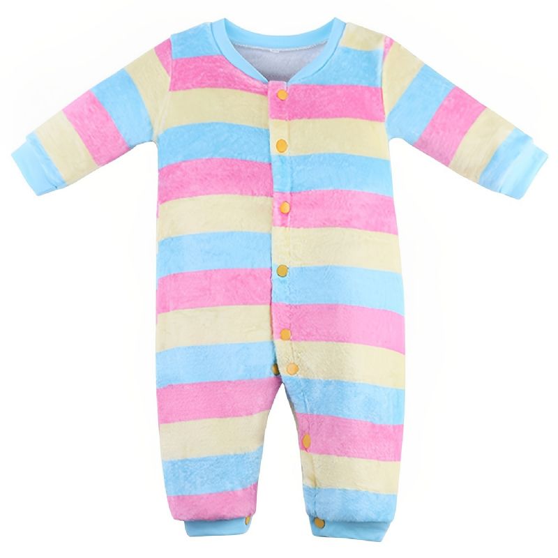 Pastelstribet Varm Langærmet Fleece-jumpsuit Til Børn