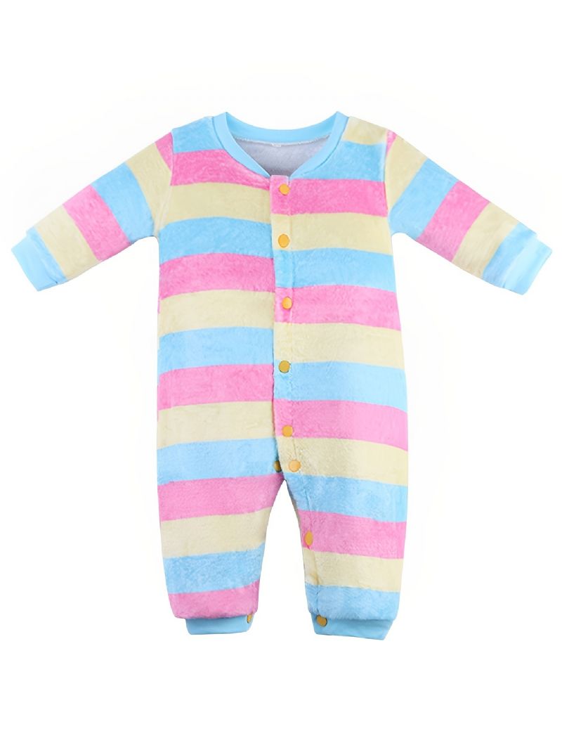 Pastelstribet Varm Langærmet Fleece-jumpsuit Til Børn