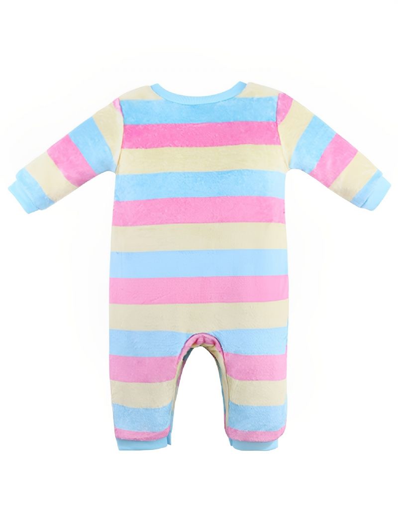 Pastelstribet Varm Langærmet Fleece-jumpsuit Til Børn