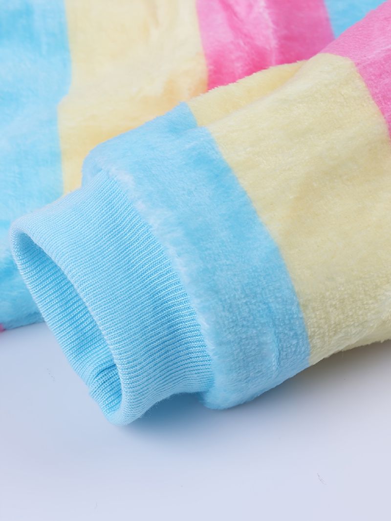 Pastelstribet Varm Langærmet Fleece-jumpsuit Til Børn