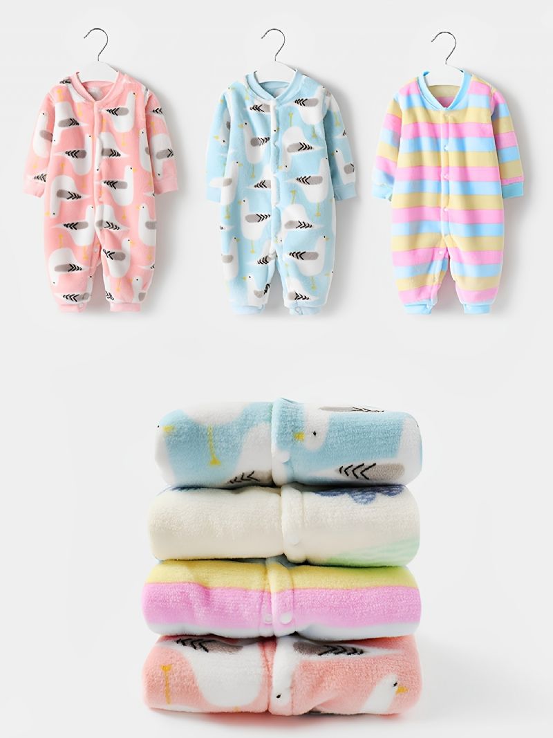 Pastelstribet Varm Langærmet Fleece-jumpsuit Til Børn
