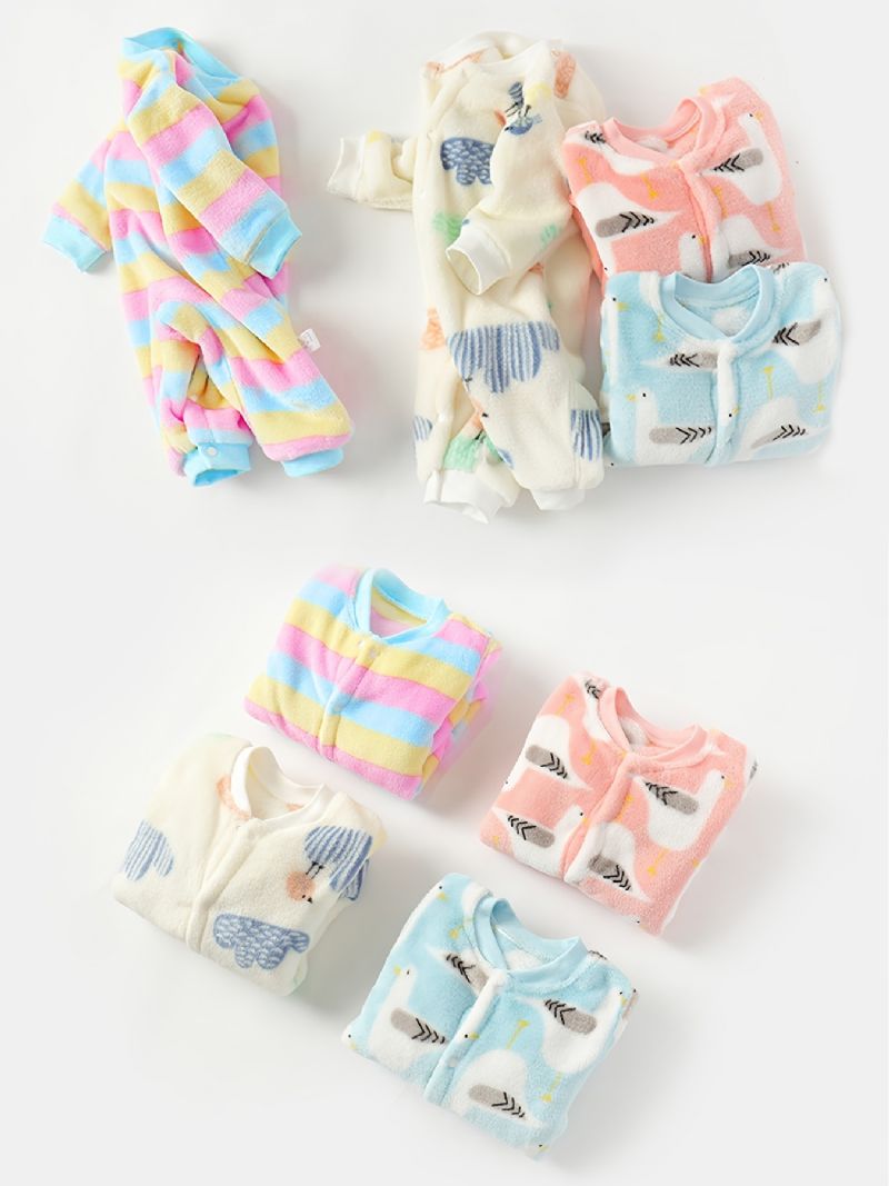 Pastelstribet Varm Langærmet Fleece-jumpsuit Til Børn