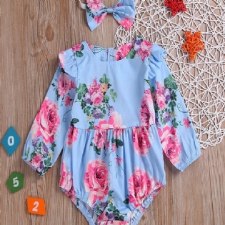 Piger Bomuld Rund Hals Langærmet Blomsterprint Jumpsuit