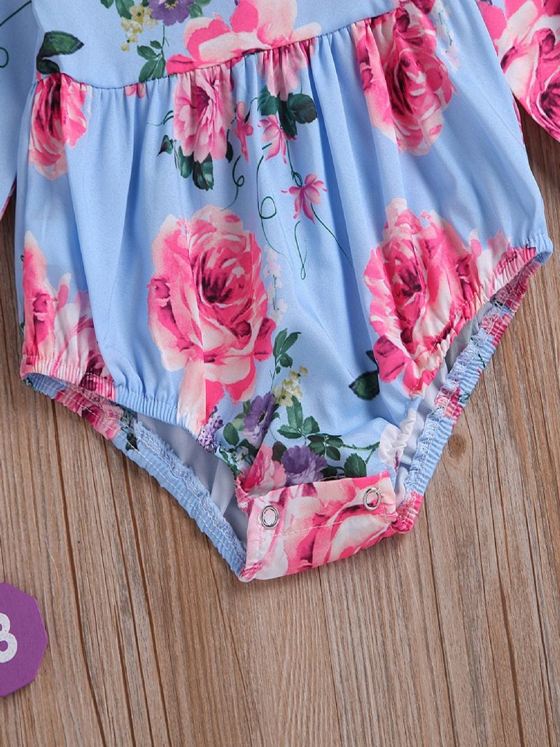 Piger Bomuld Rund Hals Langærmet Blomsterprint Jumpsuit