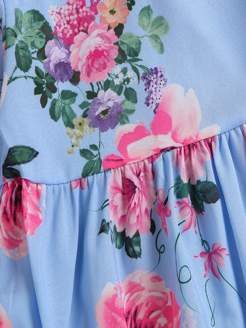 Piger Bomuld Rund Hals Langærmet Blomsterprint Jumpsuit