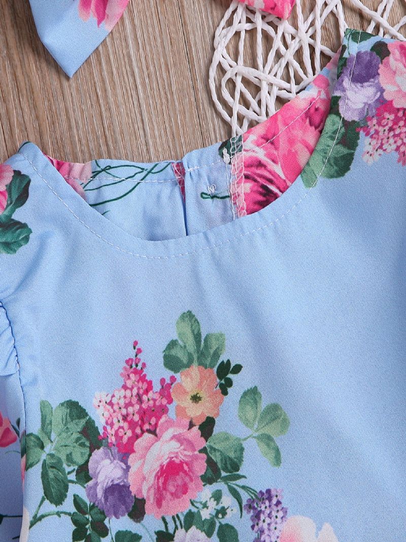 Piger Bomuld Rund Hals Langærmet Blomsterprint Jumpsuit