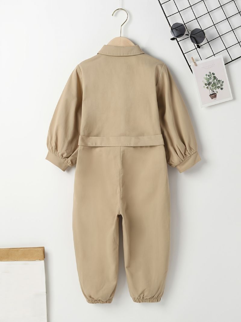 Piger Bomuld Solid Jumpsuit Med Sløjfe Bælte Til Efterår Vinter Ny