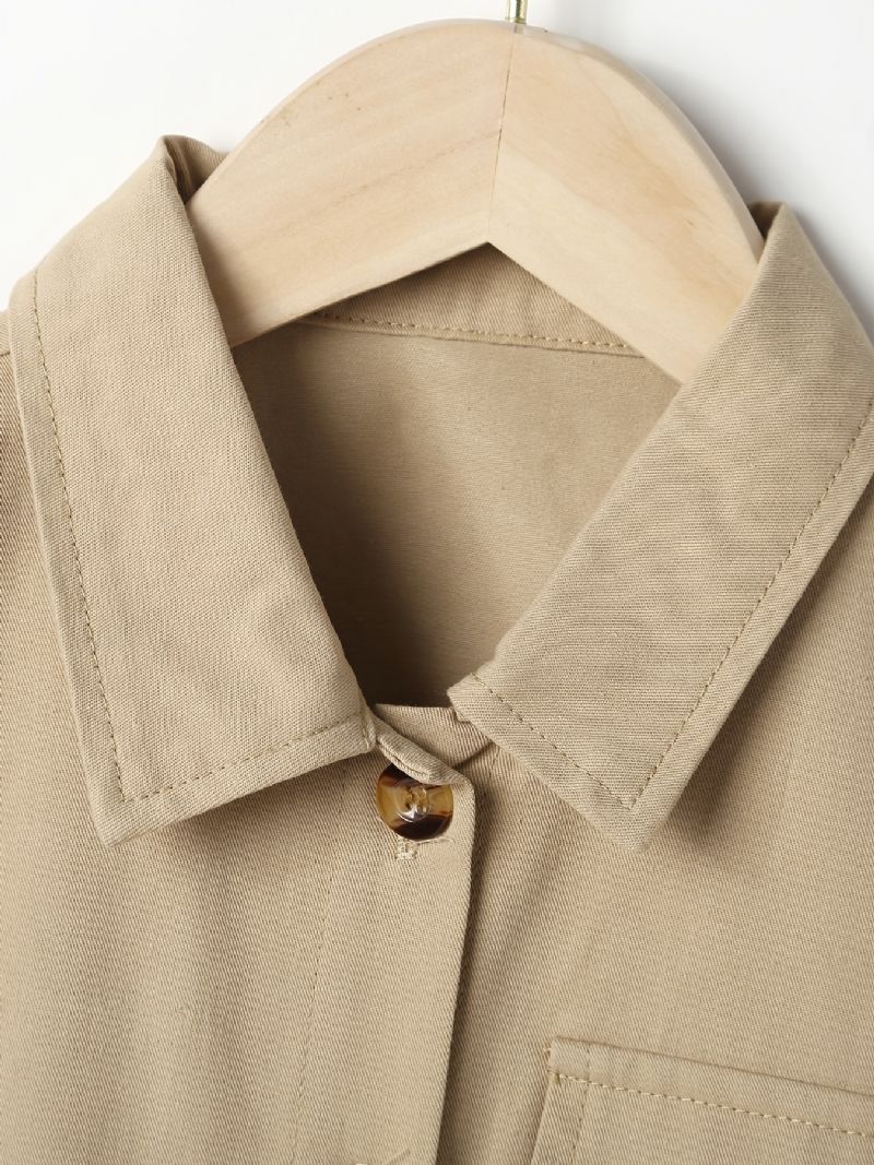 Piger Bomuld Solid Jumpsuit Med Sløjfe Bælte Til Efterår Vinter Ny