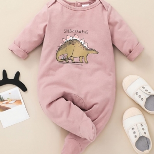 Piger Cute Pink Dinosaur Print Langærmet Rundhals Jumpsuit Romper Tøj