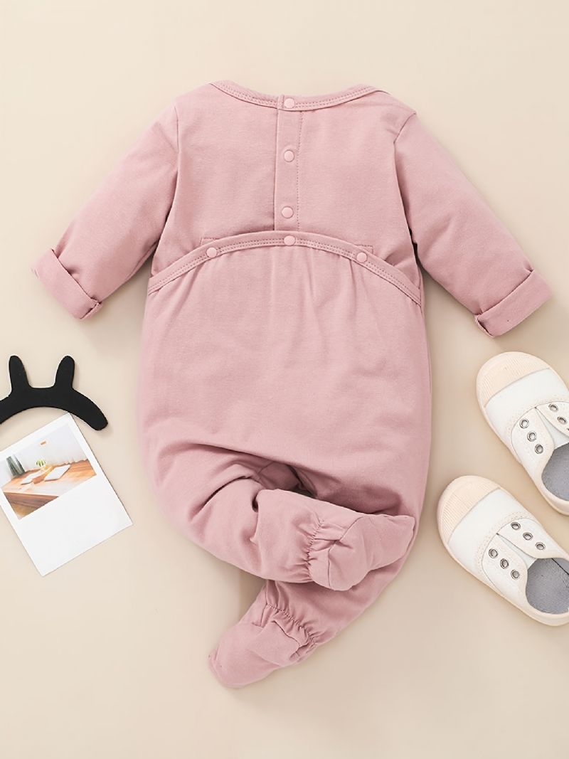 Piger Cute Pink Dinosaur Print Langærmet Rundhals Jumpsuit Romper Tøj