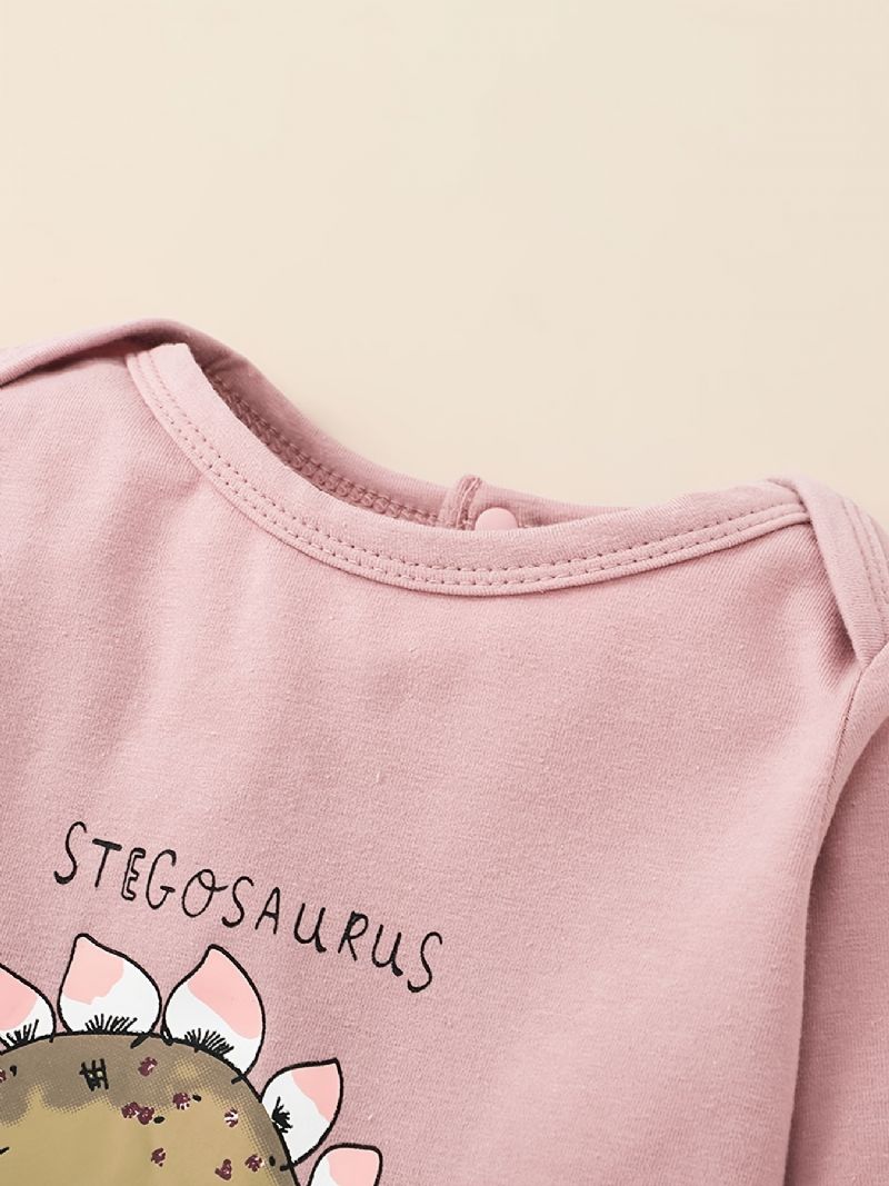 Piger Cute Pink Dinosaur Print Langærmet Rundhals Jumpsuit Romper Tøj