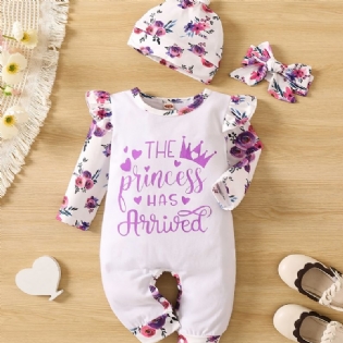 Piger Flæse Langærmet Jumpsuit + Pandebånd + Hatte Sæt Babytøj Med Blomsterprint