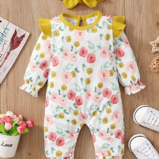 Piger Flæse Skulder Blomsterprint Langærmet Lange Ben Romper Jumpsuit Babytøj