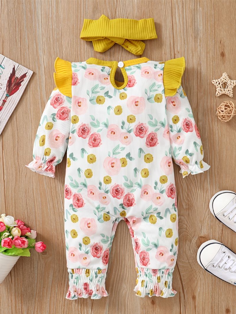 Piger Flæse Skulder Blomsterprint Langærmet Lange Ben Romper Jumpsuit Babytøj