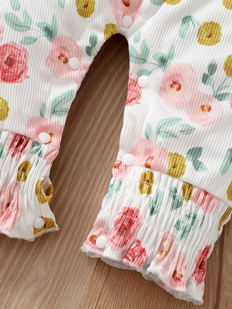 Piger Flæse Skulder Blomsterprint Langærmet Lange Ben Romper Jumpsuit Babytøj
