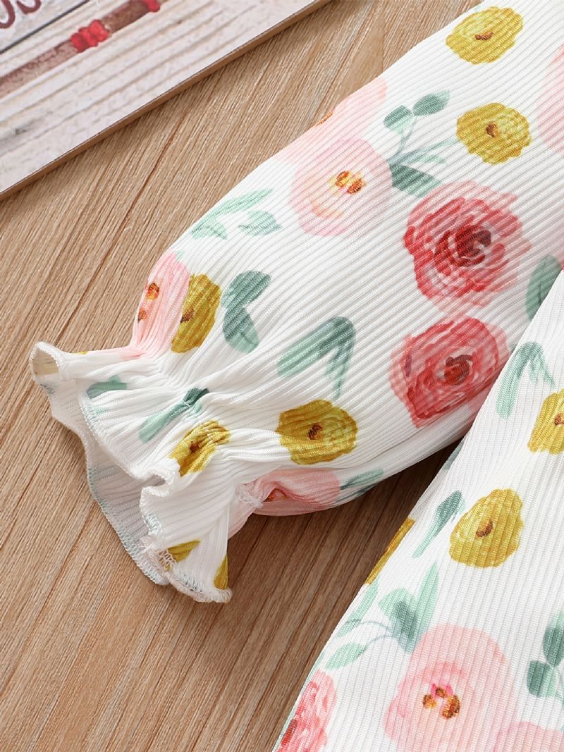 Piger Flæse Skulder Blomsterprint Langærmet Lange Ben Romper Jumpsuit Babytøj