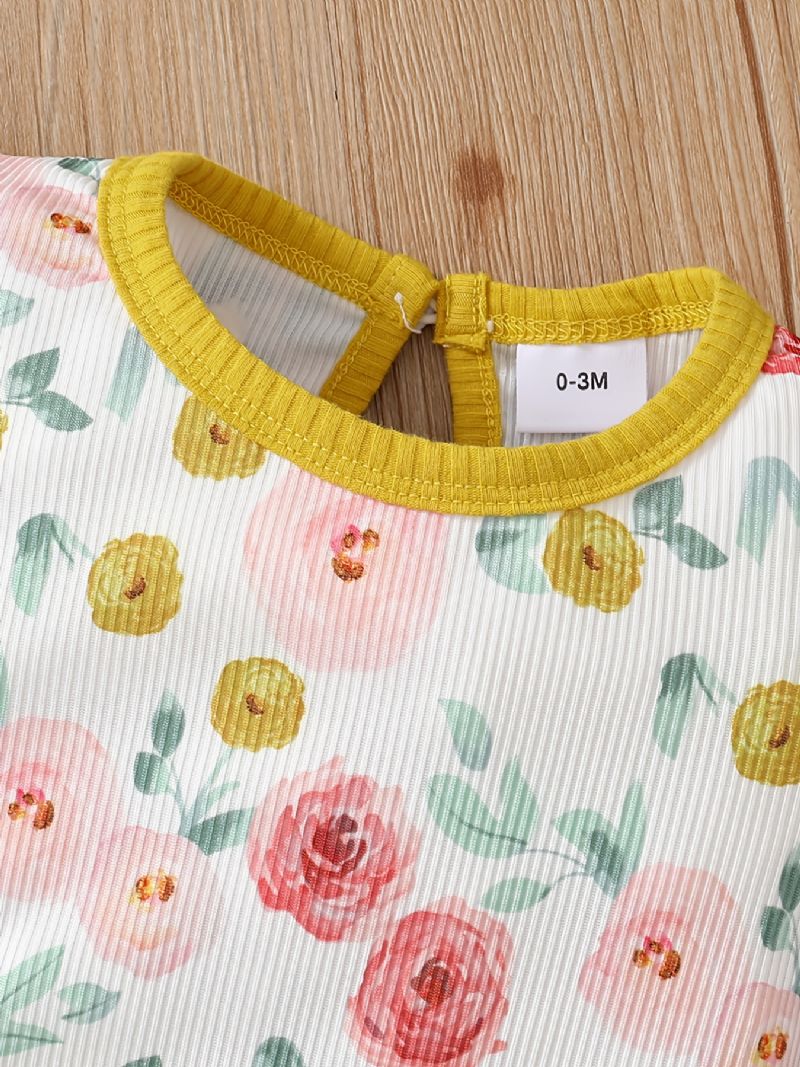 Piger Flæse Skulder Blomsterprint Langærmet Lange Ben Romper Jumpsuit Babytøj