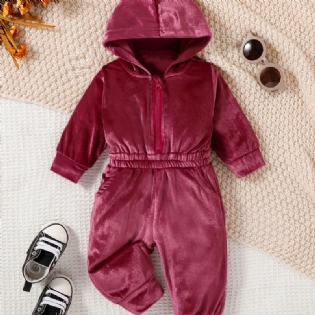 Piger Pink Velvet Langærmet Hooded Waist Bukser Jumpsuit