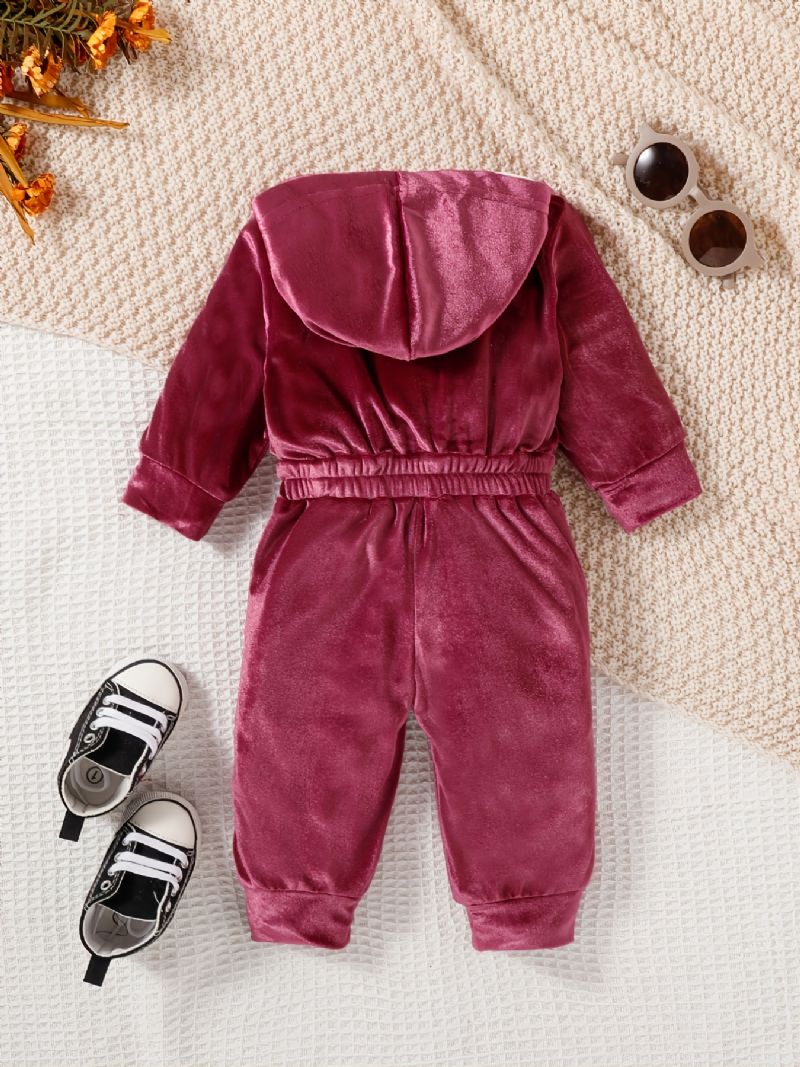 Piger Pink Velvet Langærmet Hooded Waist Bukser Jumpsuit