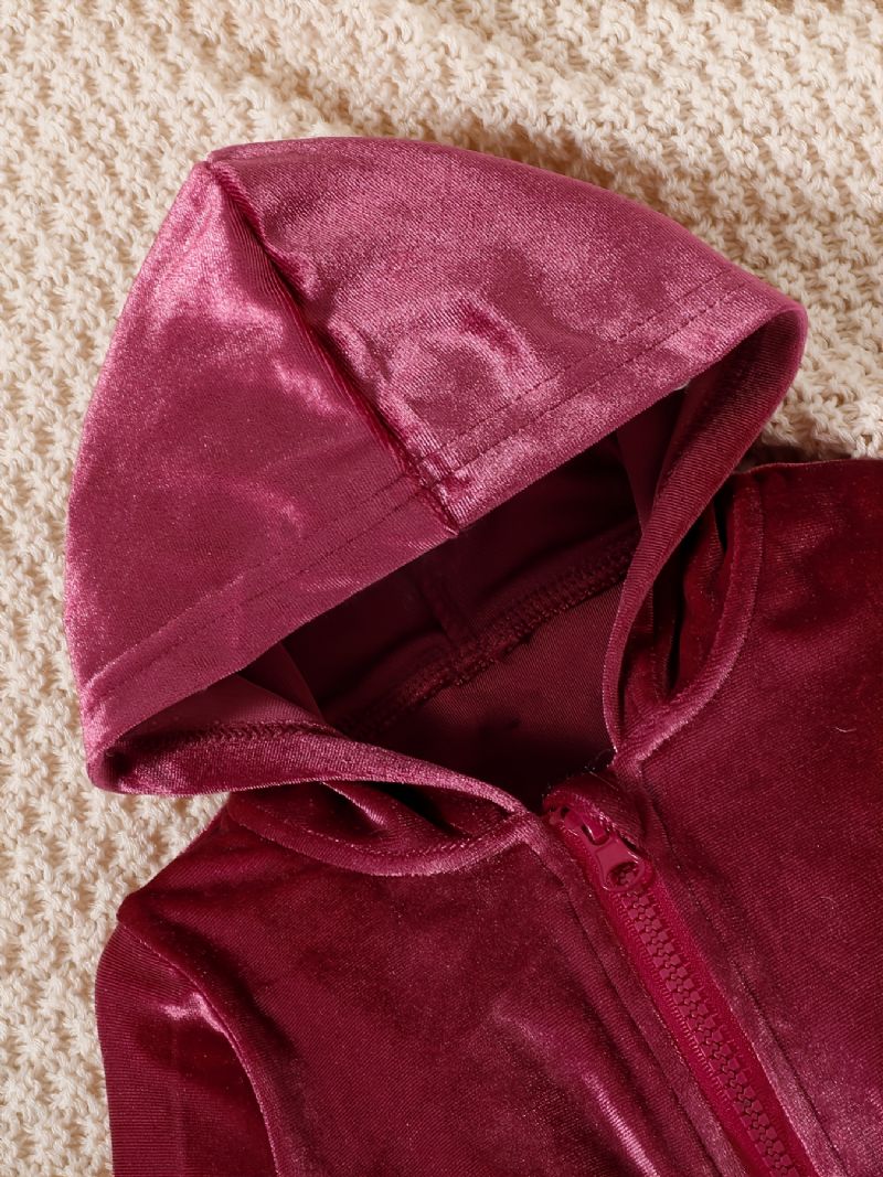 Piger Pink Velvet Langærmet Hooded Waist Bukser Jumpsuit