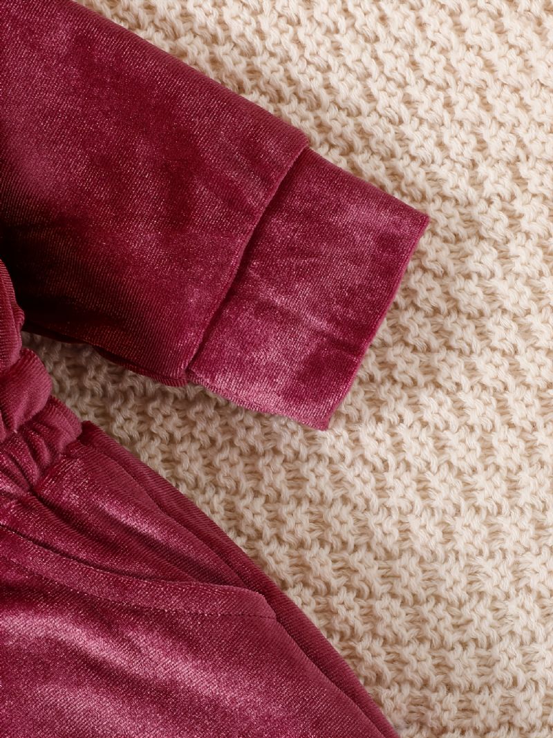 Piger Pink Velvet Langærmet Hooded Waist Bukser Jumpsuit