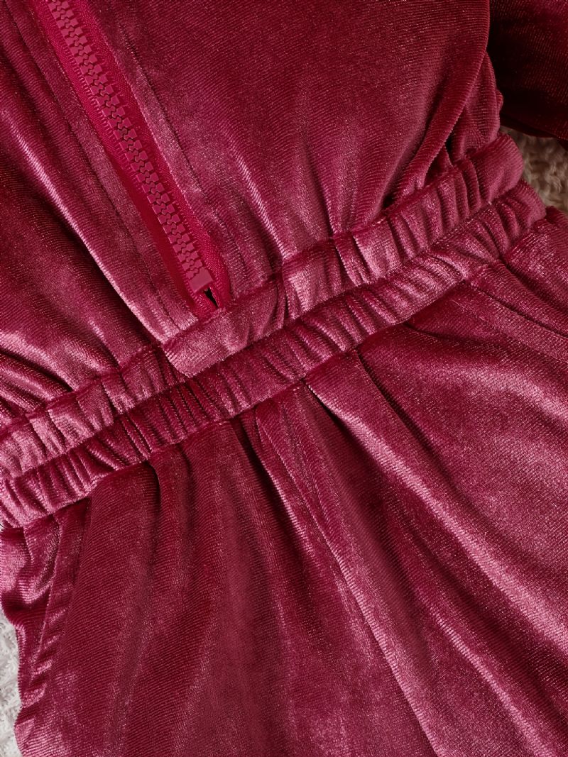 Piger Pink Velvet Langærmet Hooded Waist Bukser Jumpsuit