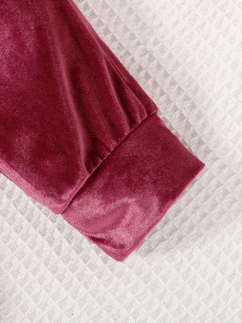 Piger Pink Velvet Langærmet Hooded Waist Bukser Jumpsuit