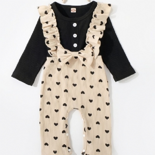 Piger Pit Strip Fake Todelt Love Print Langærmet Romper Jumpsuit+pandebånd 2stk Sæt Efterår Vinter