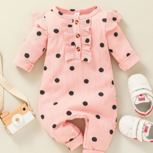 Piger Polka Dot Flæse Skulder Langærmet Romper Jumpsuit Babytøj