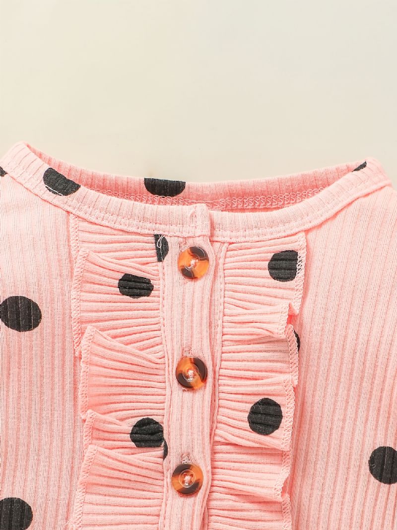 Piger Polka Dot Flæse Skulder Langærmet Romper Jumpsuit Babytøj