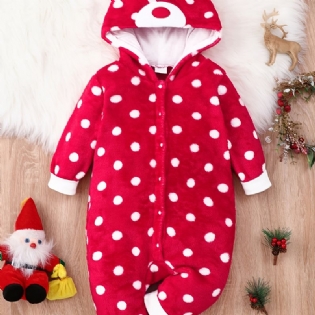 Piger Polka Dots Jumpsuit Med Hætte Babytøj Romper Med Hjorteører Jul Til Vinter