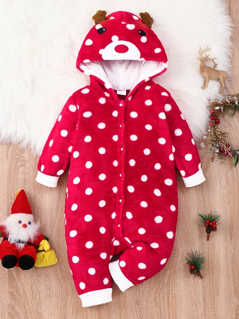 Piger Polka Dots Jumpsuit Med Hætte Babytøj Romper Med Hjorteører Jul Til Vinter