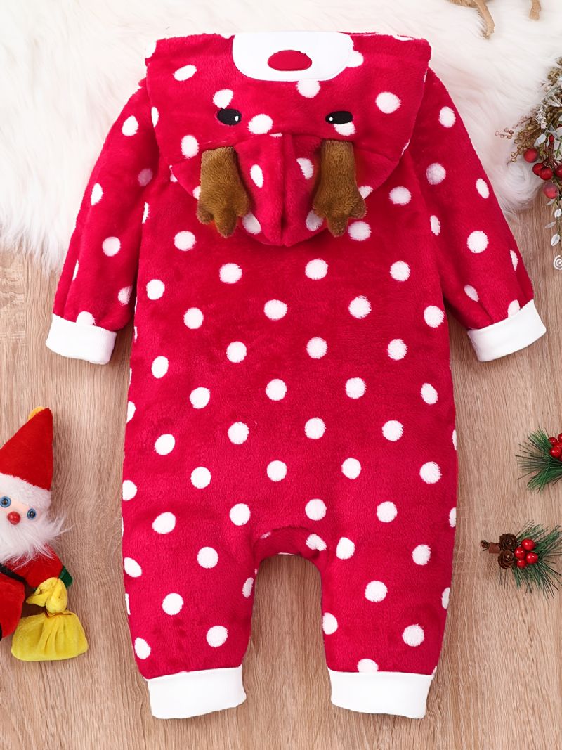 Piger Polka Dots Jumpsuit Med Hætte Babytøj Romper Med Hjorteører Jul Til Vinter