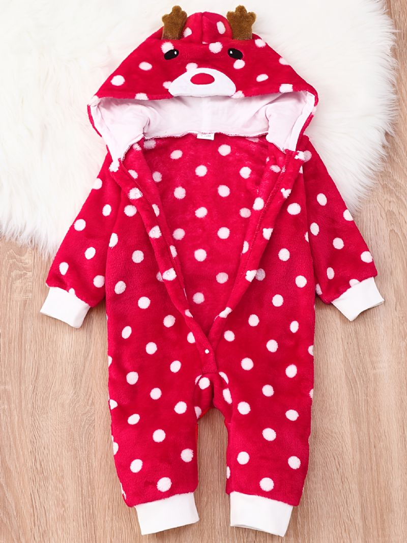 Piger Polka Dots Jumpsuit Med Hætte Babytøj Romper Med Hjorteører Jul Til Vinter